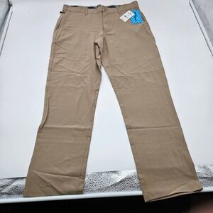 Birdie Bound Mens Golf Pants Khaki Flat Front Straight Fit Size 32x30 NWT
